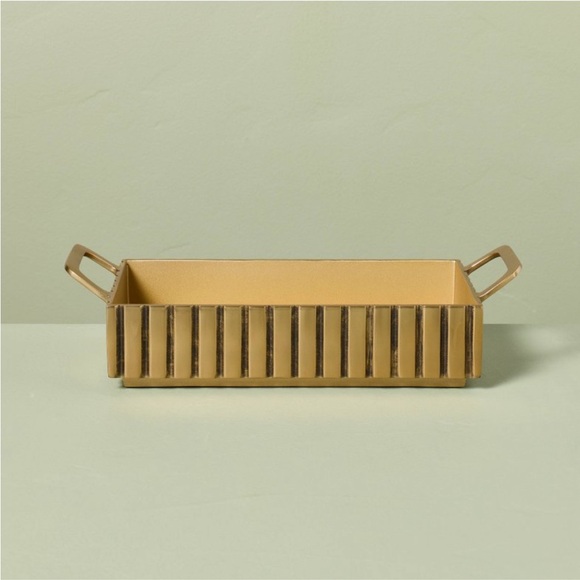 HEARTH & HAND NWT modern fluted metal decor tray -brass - Picture 1 of 8